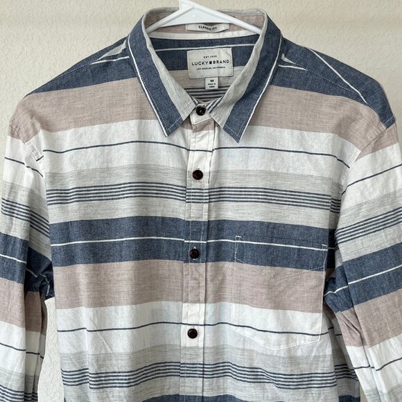 Lucky Brand Classic Fit Boardwalk Stripe Button Down Cotton Long Sleeve - Picture 1 of 10